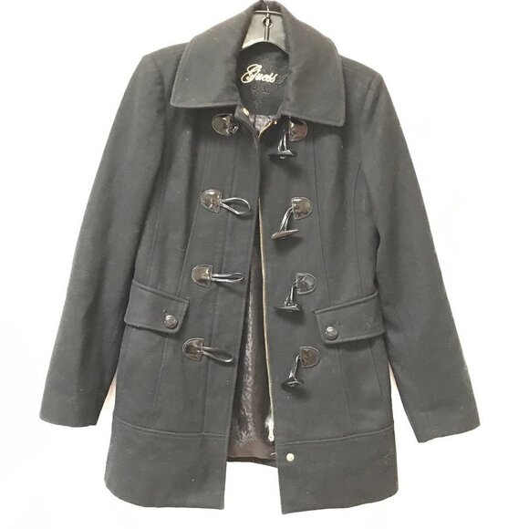 Guess Coat Peacoat Black Size Small Jacket Horn Clasps Toggle Warm EUC - Picture 4 of 8